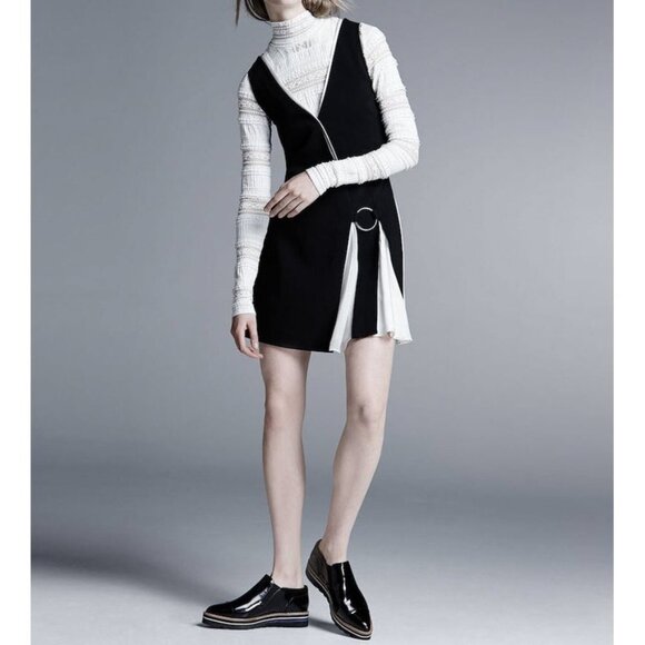 Cinq à Sept  Two Tone Silk Ivory and Black Sleeveless Ring Detail Mini Dress - Picture 11 of 16